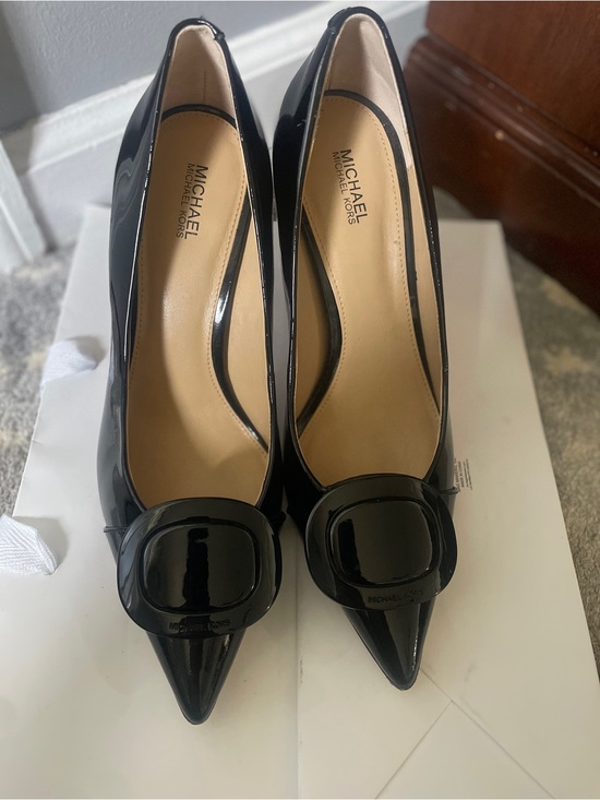 Michael Kors Shoes - Michael Kors Black Patent Pointed-Toe Pumps with Signature Buckle